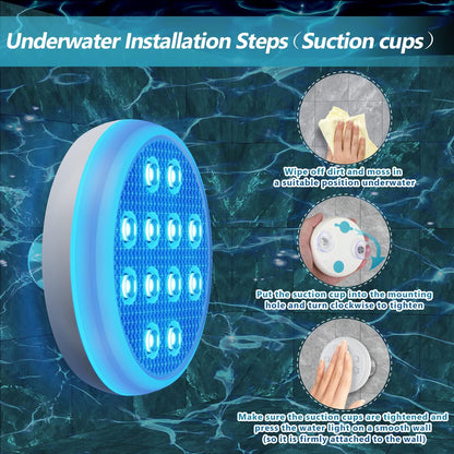 aupool Rechargeable Pool Lights Submersible LED Lights with Remote, IP68 Waterproof Underwater Lights,16 Color Changing Floating Lights with Magnets, Suction Cups for Pool,Pond,Party (2-Pack)