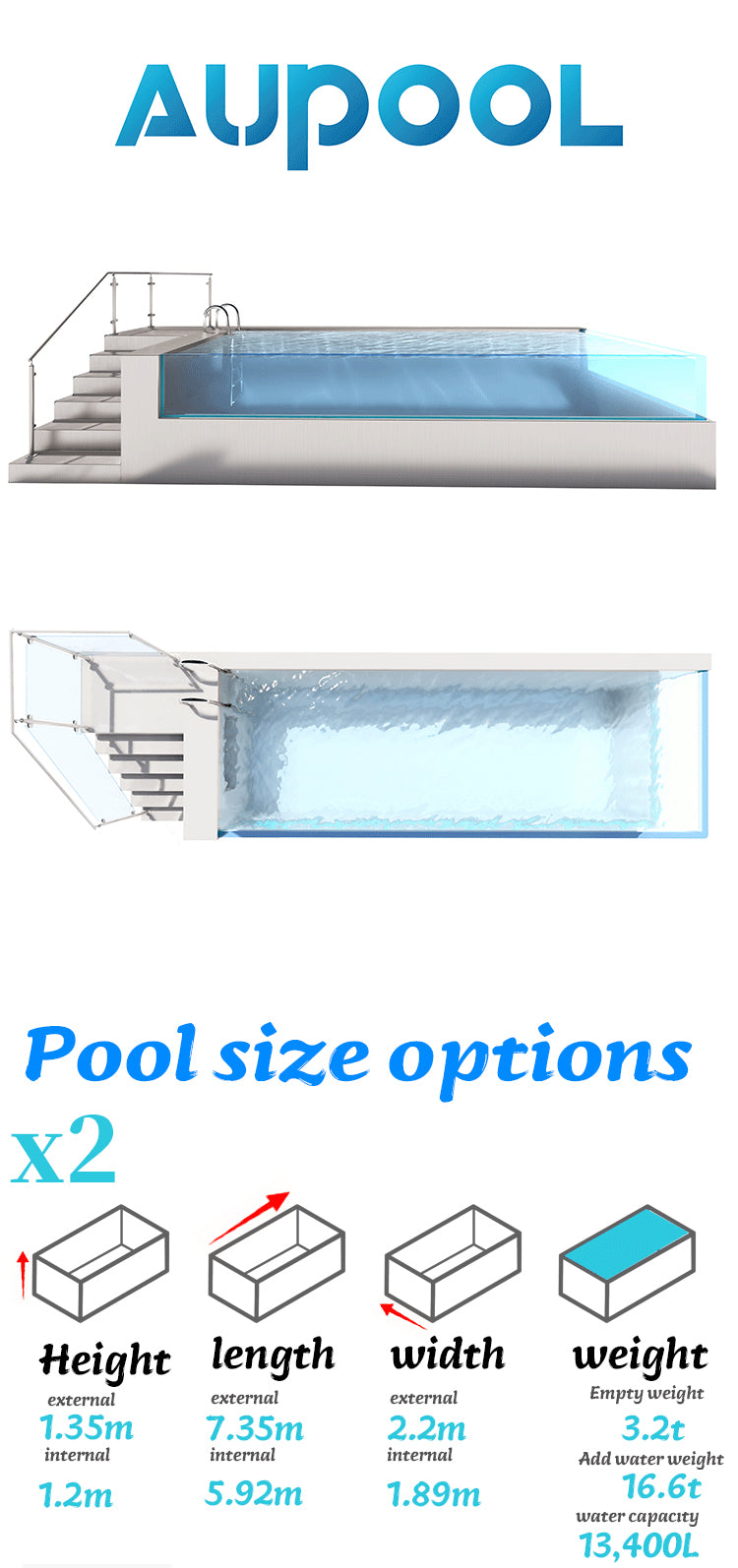 Above Ground Swim Pool Spa with L-Shaped Transparent Acrylic, Water Treatment System, and Built-In Swim Training Jets