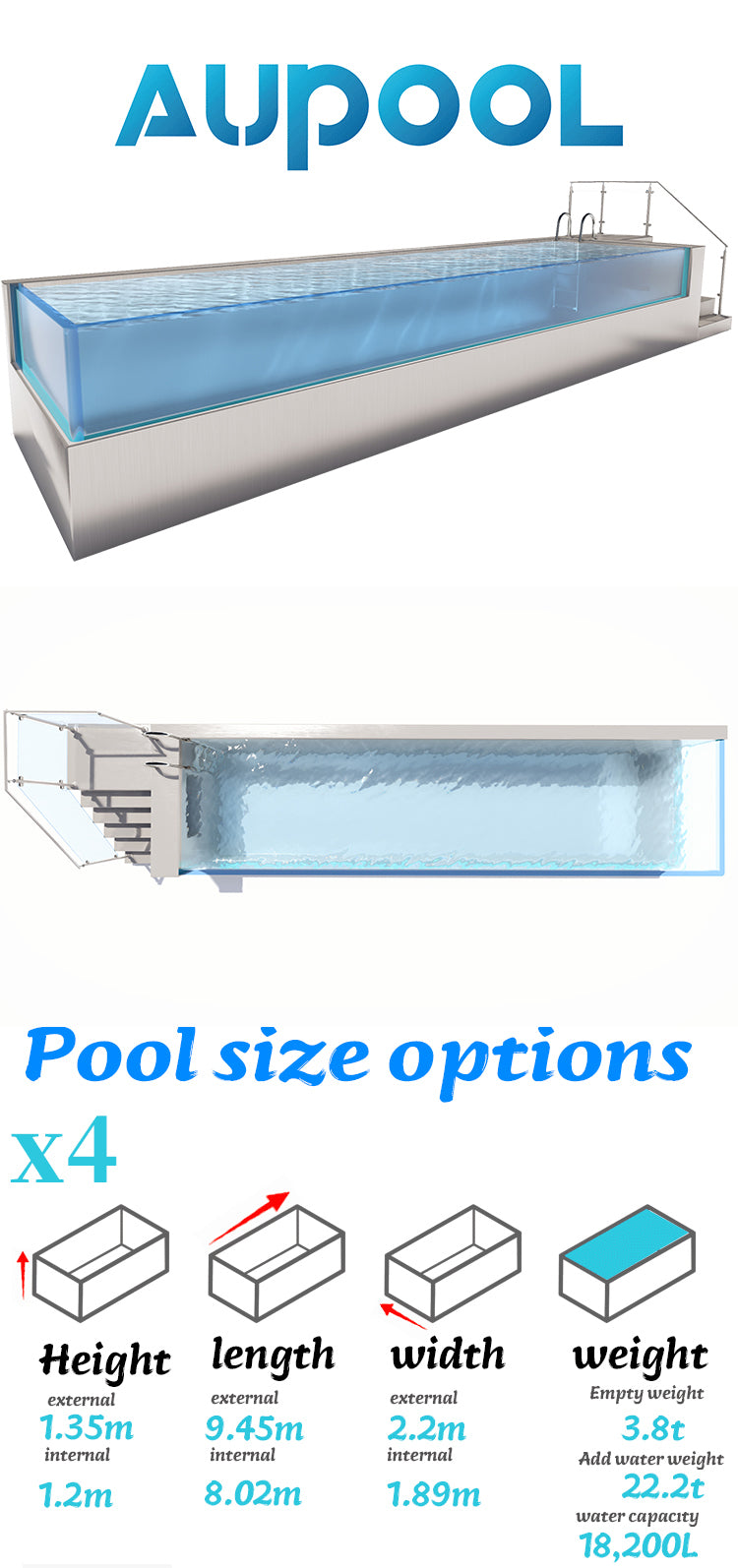 Above Ground Swim Pool Spa with L-Shaped Transparent Acrylic, Water Treatment System, and Built-In Swim Training Jets