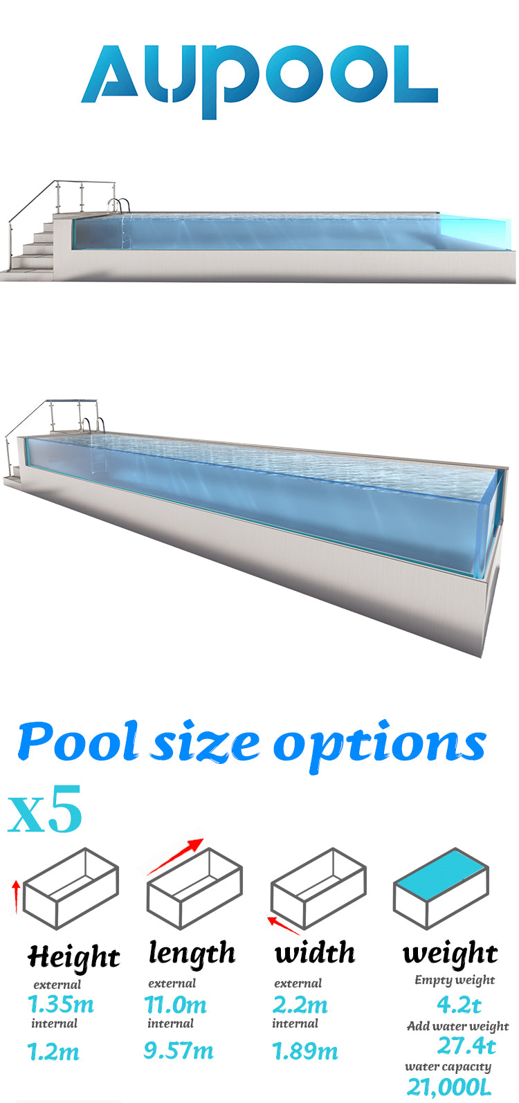 Above Ground Swim Pool Spa with L-Shaped Transparent Acrylic, Water Treatment System, and Built-In Swim Training Jets