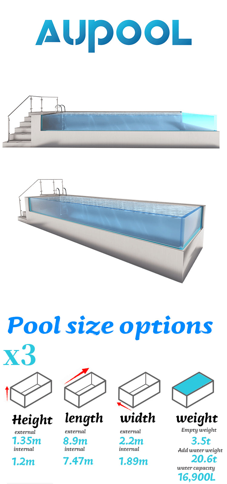 Above Ground Swim Pool Spa with L-Shaped Transparent Acrylic, Water Treatment System, and Built-In Swim Training Jets