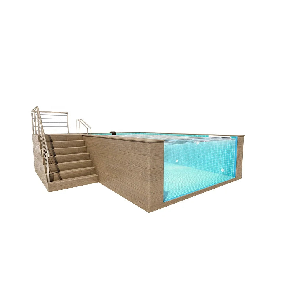 【AP-2000-SERIES】-Endless Pool Shipping Container Swimming Pool Piscinas Fibra De Vidrio Rectangulares Con Spa Complete Glass Pool Kit